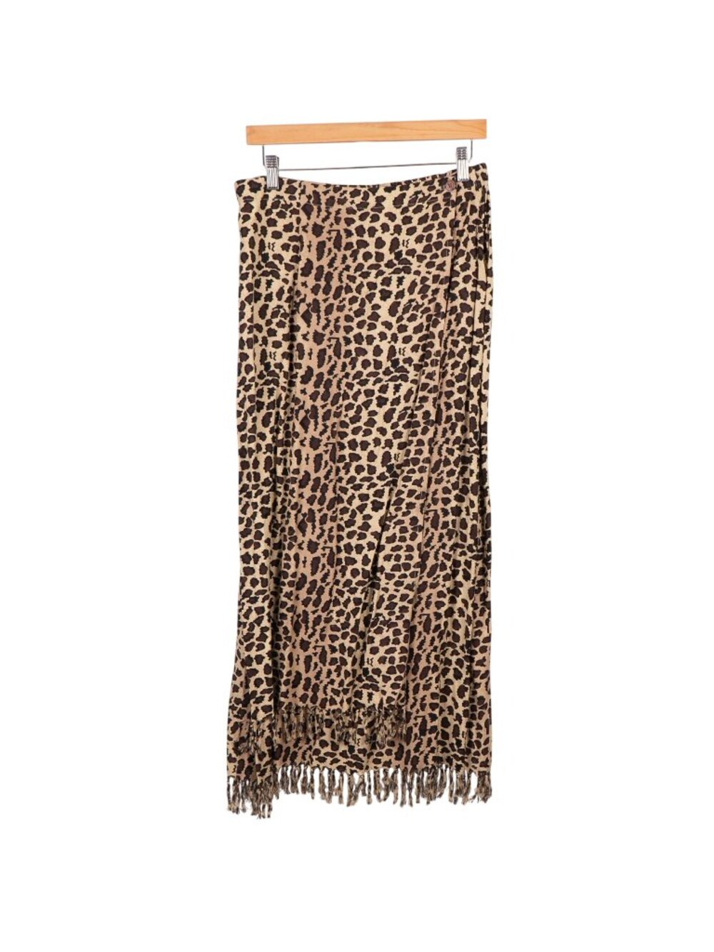 Leopard Print Wrap Skirt M Womens Maxi Y2K Fringe Hem Indie Safari 90s Modest - Picture 1 of 6